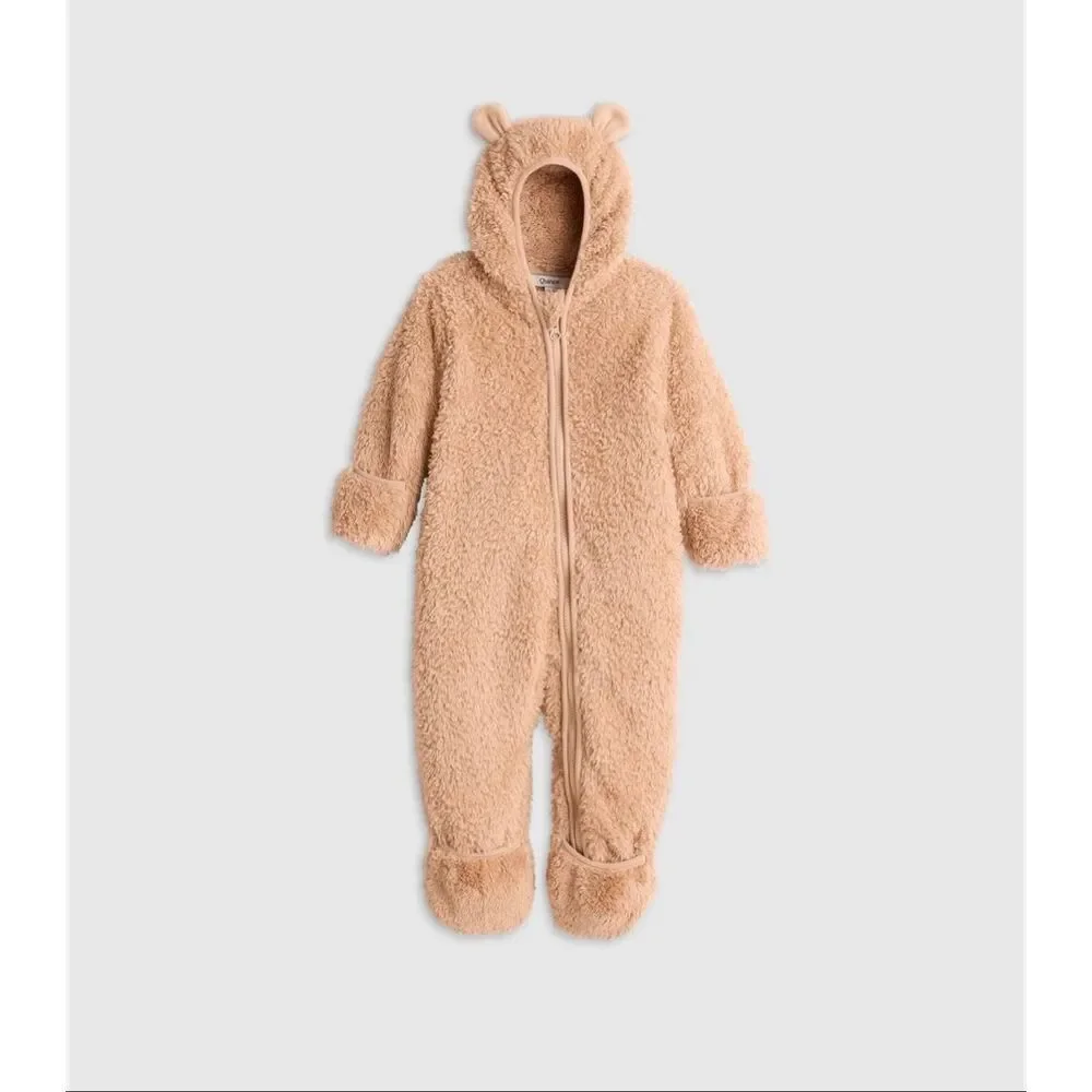 Quince Baby Bear Bunting Recycled Sherpa‎ Fleece Tan 12 18 months